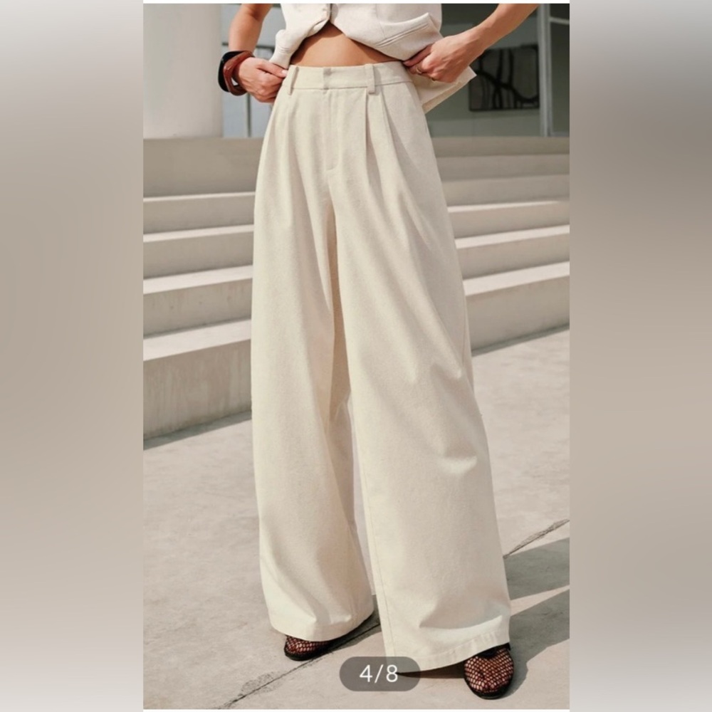 Commense Linen Blend Wide-Leg Trouser Pants